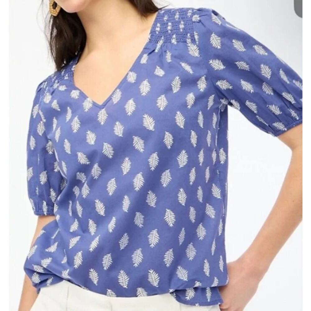 J. Crew Factory Blue Leaf Print Button-Down Top